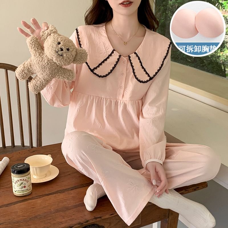 Vapetix M-XXL Women's Fall New Sleepwear Knit Cloud Cotton Band with Padded Chest Sweet Princess Style Long Sleev – Bild 4