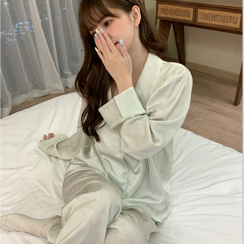 Vapetix M-XL Pajama set for girls, autumn high-end sense, snow silk French light luxury brocade silk long-sleeve – Bild 4