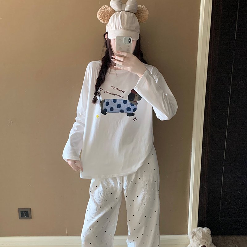 Vapetix M-XXL Orange Heart 【Batch 15】Autumn New Women's Sleepwear Top Pure Cotton Pants Cloud Cotton Cute Cartoon - 图片 3