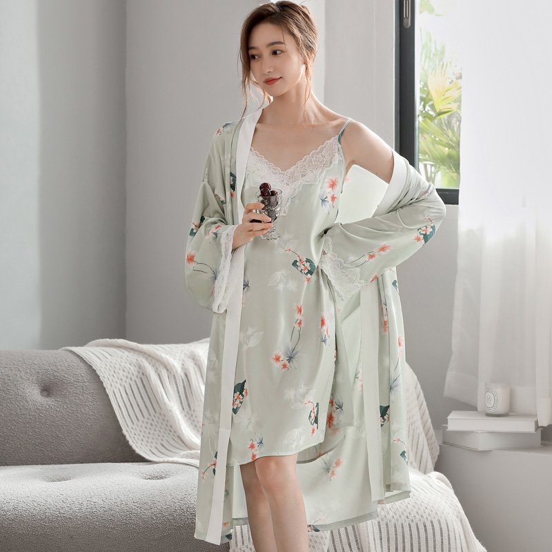 Vapetix M-XXL Xuan Ke'er 2025 Autumn New High-End Silk Two-Piece Loose Pajama Set Homecoming Wear M-2XL – Bild 4