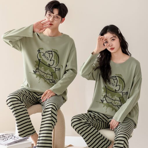Vapetix M-XXXL  New Autumn 100% Cotton Crew Neck Pullover Long Sleeve Long Pants Sleepwear Set for Men and Women, C – Bild 5