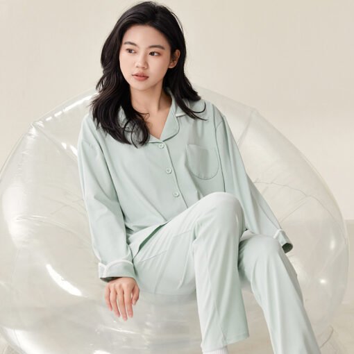 Vapetix M-XXL  Autumn New 5050 Modal Women's Collarless Open-Front Long-Sleeve Long Pants Pajamas Set for Women Ho – Bild 3