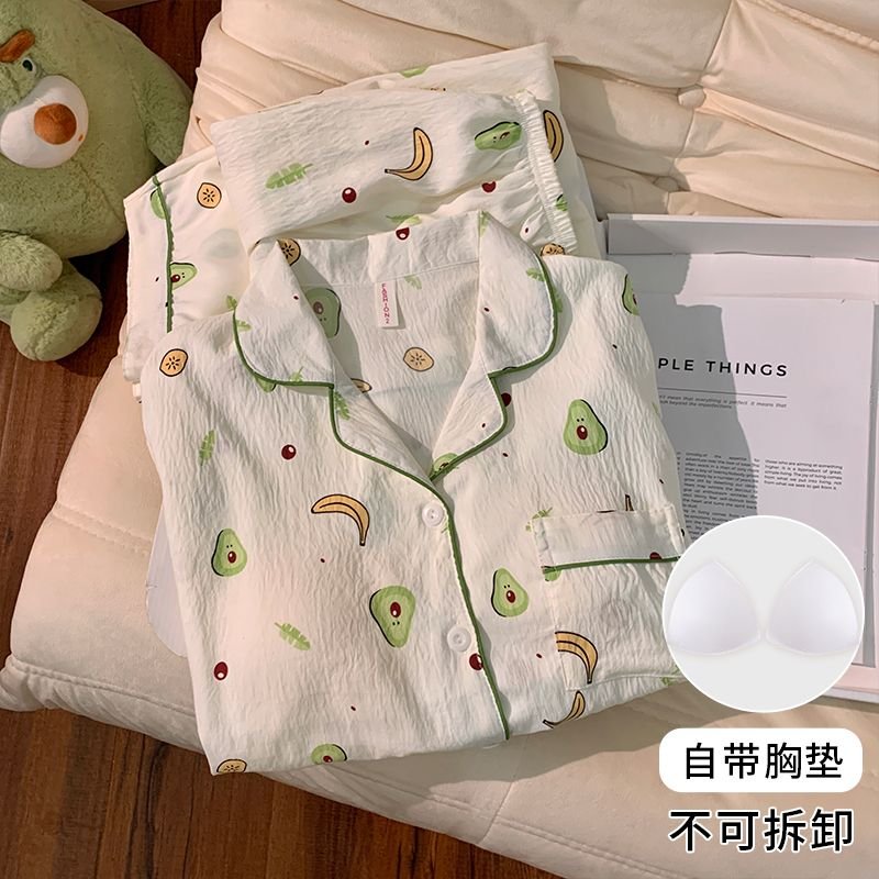 Vapetix M-XXL Women's New Fall Pajama Set with Chest Pad Knit Cloud Cotton Cardigan Sweet Long Sleeve Homecoming – Bild 4