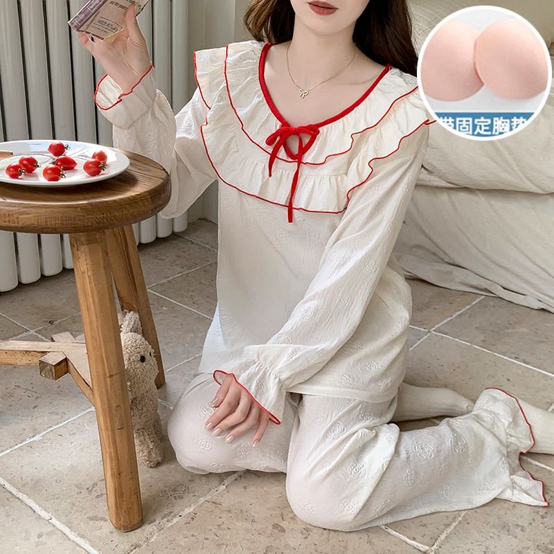 Vapetix M-XXL Women's Autumn New Knit Cloud Cotton Ribbed Braided Cup Sweet Princess Style Long Sleeve Set – Bild 5