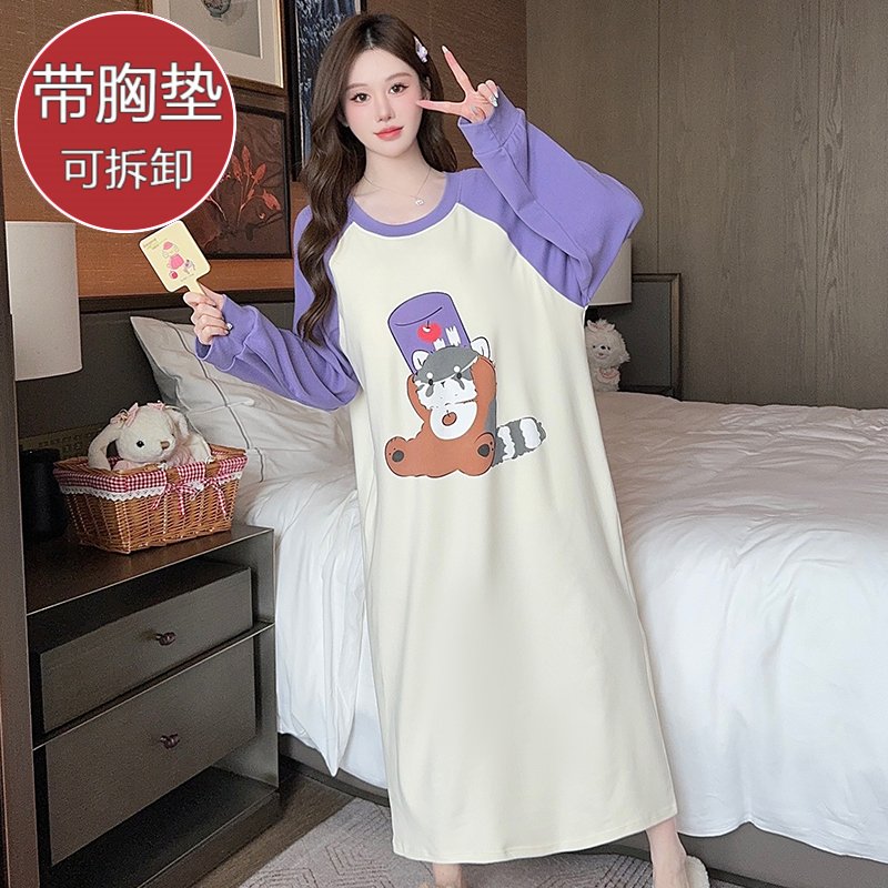 Vapetix M-5XL Double-Sided Fleece Nightgown for Women, Sweet Spring and Autumn Season, with Built-in Bra Cup, Lon – Bild 4