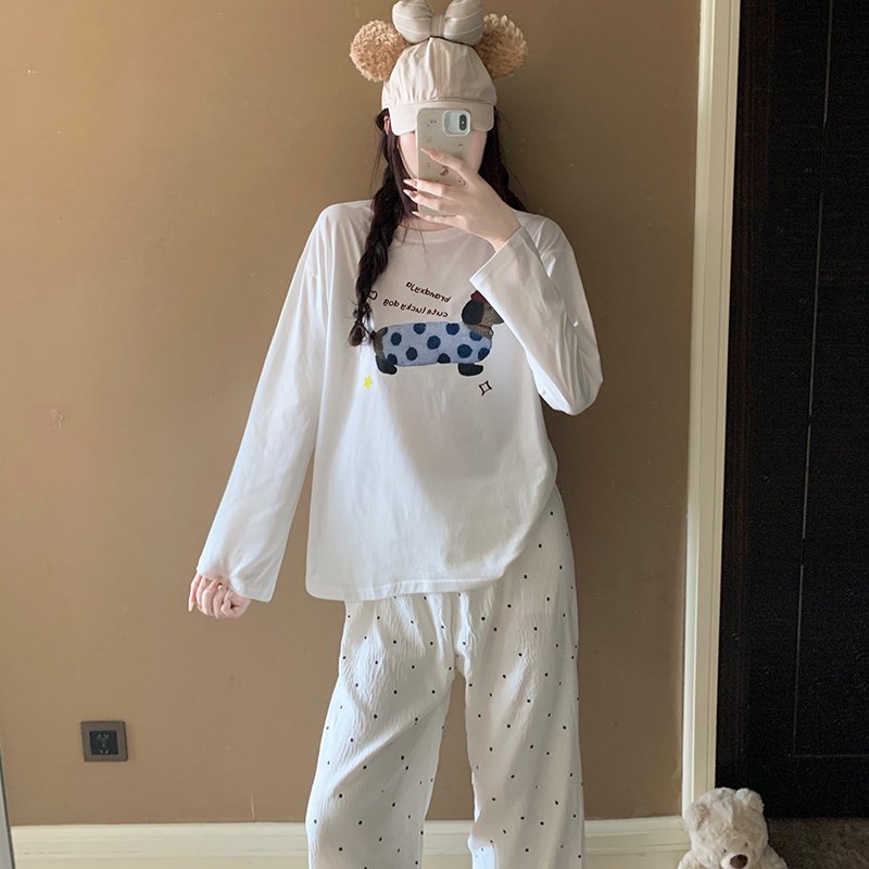 Vapetix M-XXL Orange Heart 【Batch 15】Autumn New Women's Sleepwear Top Pure Cotton Pants Cloud Cotton Cute Cartoon - 图片 4