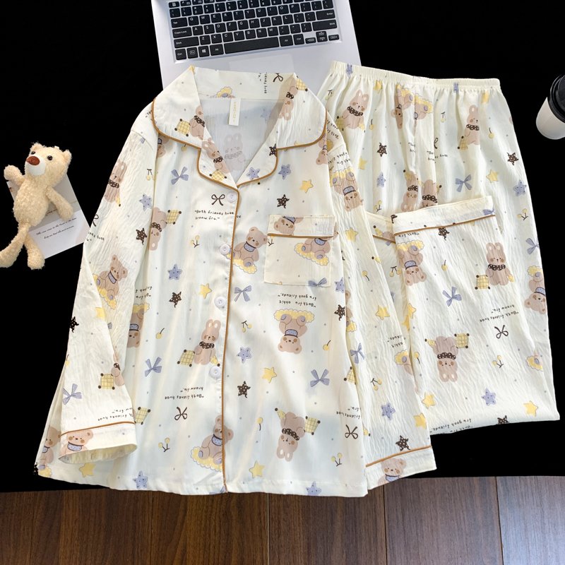 Vapetix M-XXL Qi Mengran 2025 Autumn Cloud Cotton Collarless Cardigan Long-Sleeve Long Pants Women's Set Casual H – Bild 5