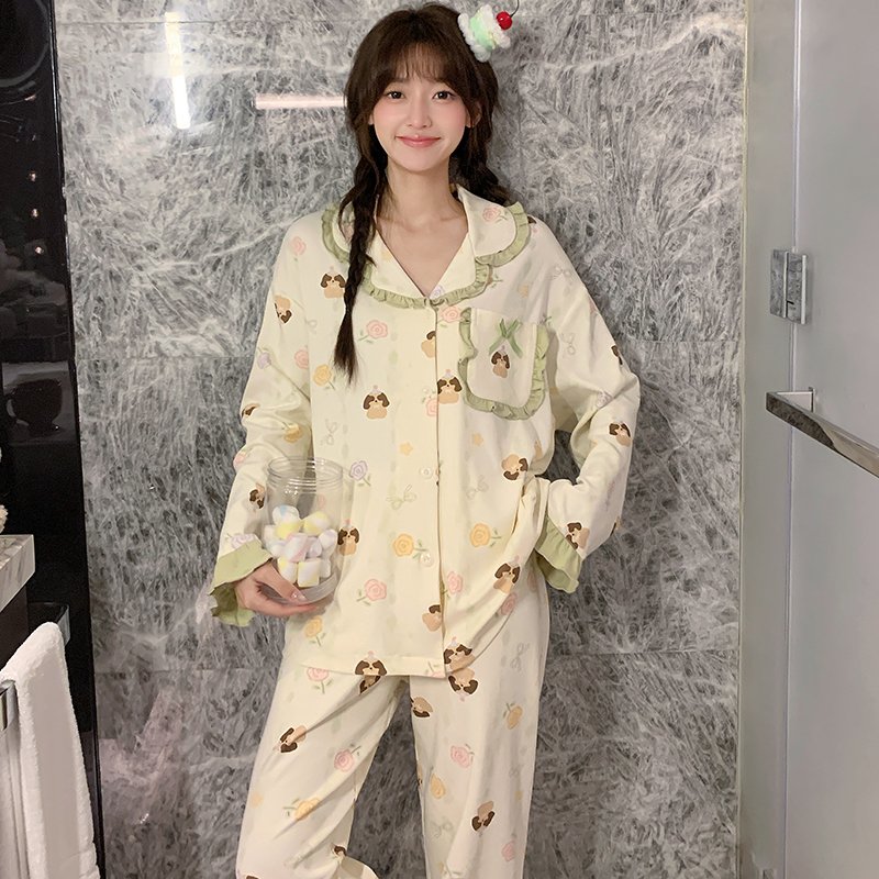 Vapetix M-XXL Women's Sweet and Cute Long-Sleeve Sleepwear Set with Cardigan (100% Combed Cotton) - 2025 Autumn/W – Bild 3