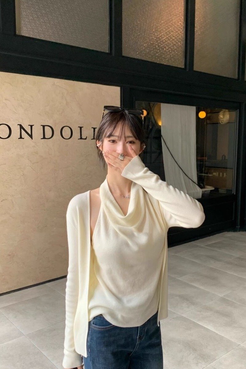 Vapetix Free Size-Free Size Sensual & Elegant Design: Fake Two-Piece Long-Sleeve T-Shirt for Women—Slimming, Fall/Winter New Ar – Bild 7