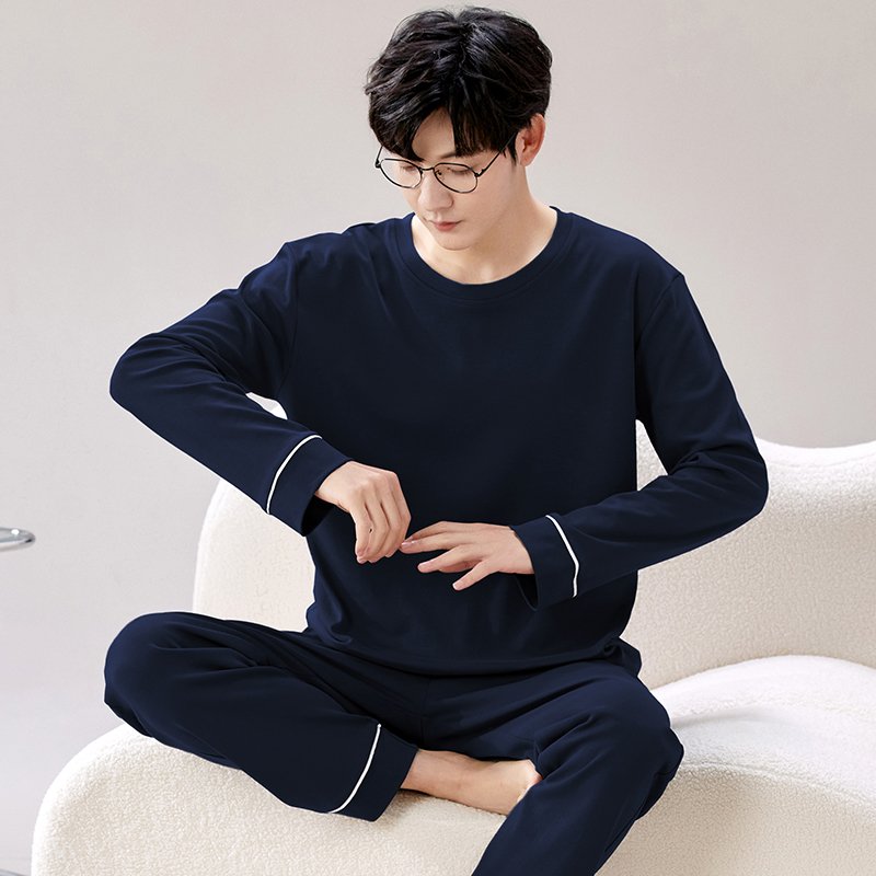 Vapetix L-XXXL Men's Spring and Autumn Sleepwear Set - Pure Cotton, Solid Color, Long Sleeve, Long Pants, New Styl – Bild 4