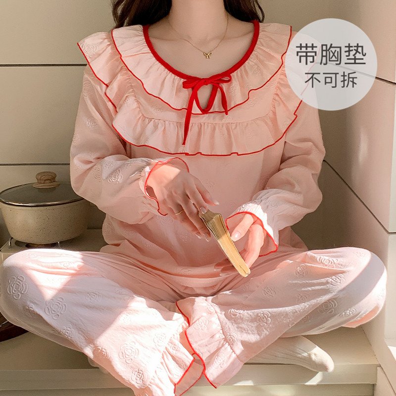 Vapetix M-XXL 【Qiao Mengran】Cloud Cotton Band Bralette Pajamas for Women - Spring and Autumn Sweet Long Sleeve Lo – Bild 3