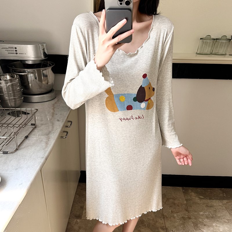 Vapetix M-XXL Xinbao (Autumn 80) Fall Medium-Length Loose Women's Cute Sweet Cartoon Ribbed Groove Cotton Homecom – Bild 4