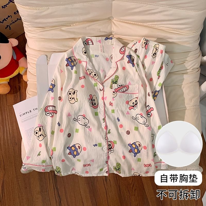 Vapetix M-XXL Women's Fall New Sleepwear Set with Bra Cup Knitted Cloud Cotton Cardigan Sweet Long Sleeve Homecom - 图片 4