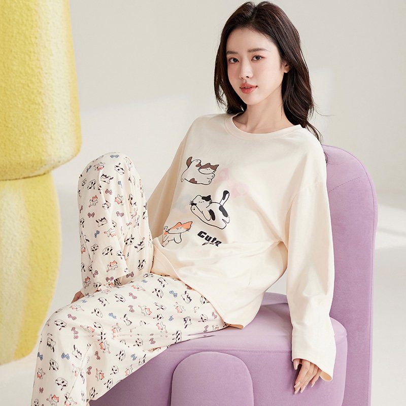 Vapetix M-XXL Autumn New Cotton-Like Women's Round Neck Long Sleeve Long Pants Pajama Set for Women Casual Home W – Bild 4