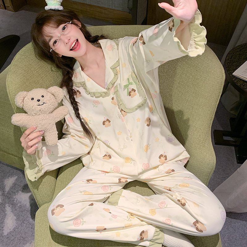 Vapetix M-XXL Women's Sweet and Cute Long-Sleeve Sleepwear Set with Cardigan (100% Combed Cotton) - 2025 Autumn/W – Bild 4