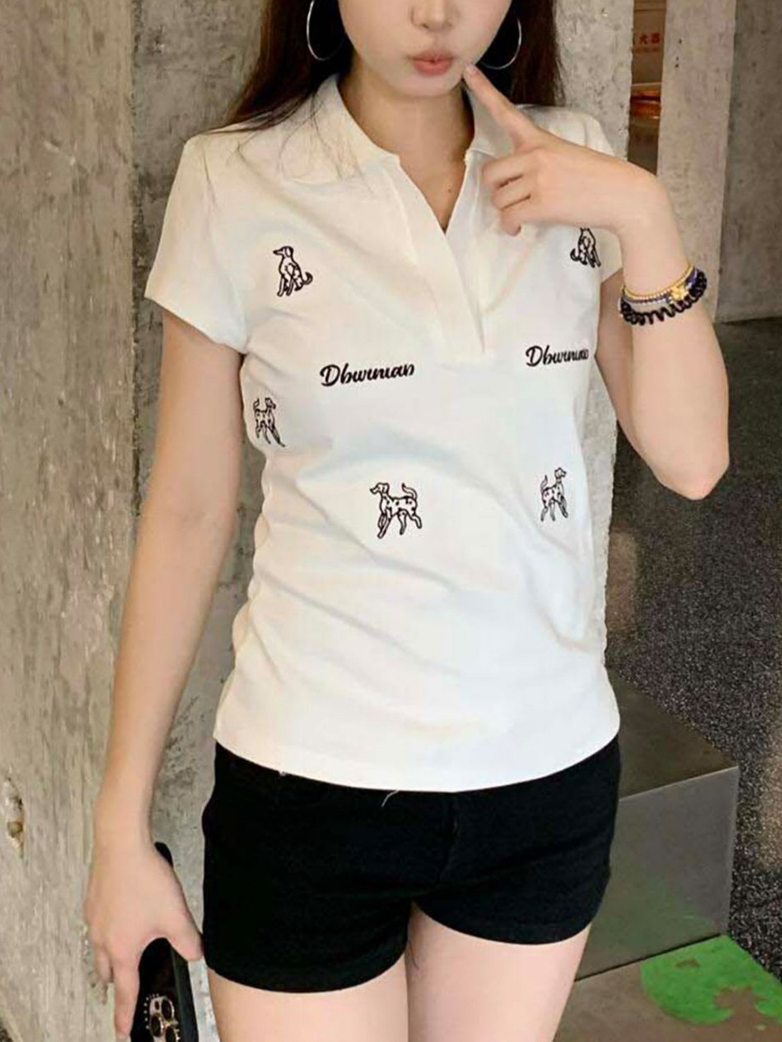 Vapetix S-XL Women's Summer New Double-Sided Cotton Lining T-Shirt with Embroidered Polo Short Sleeve Slimming C