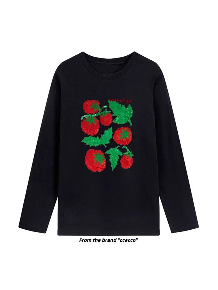 Vapetix S-2XL Cotton 210g Refined Combing Precise Print Autumn Loose Long-Sleeve T-shirt for Women – Bild 2