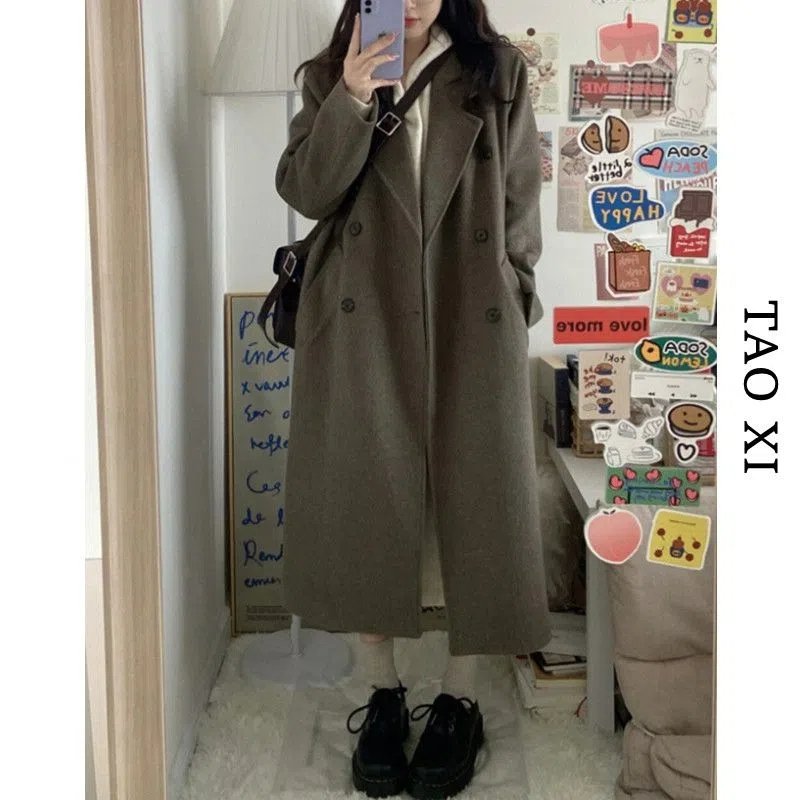 Vapetix S-2XL Black Woolen Coat for Women, Medium-Long Length, 2025 Winter New Student Korean Style Loose and Sli – Bild 2