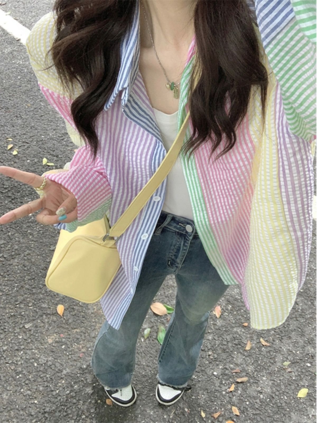 Vapetix M-2XL Macaron color-blocking plaid shirt for women in summer new design niche loose casual age-reducing v - 图片 5