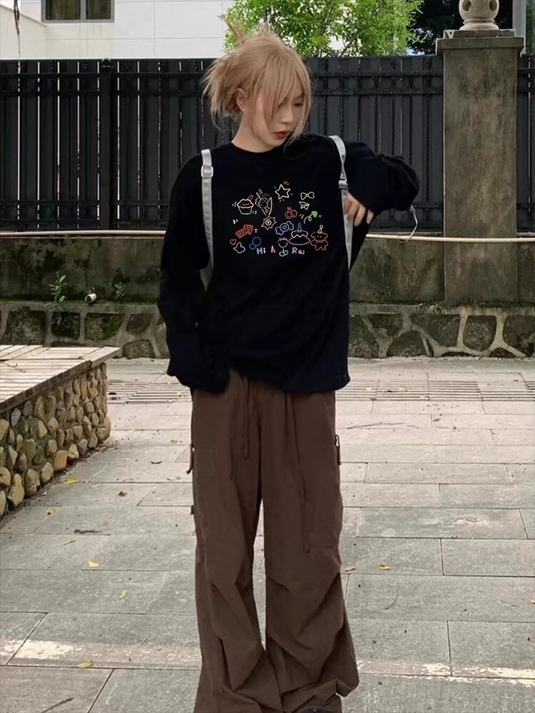 Vapetix S-3XL Korean Foreign Trade 21 Piece 100% Cotton - 210g Autumn Long-Sleeve T-Shirt for Women Loose Top Pri