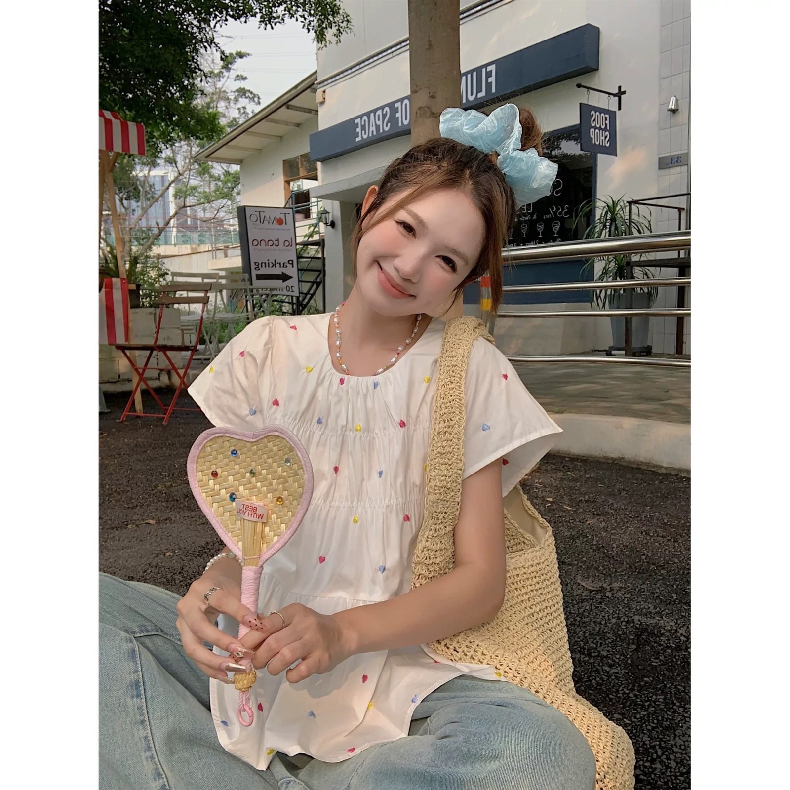 Vapetix S-XL (Original Fabric) Colorful Heart Print Doll Shirt 2025 Summer New Design Loose Top