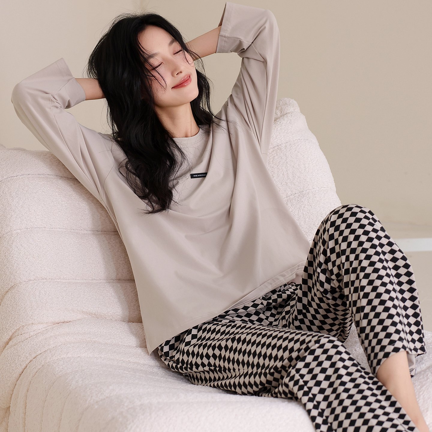 Vapetix M-XXL Women's Set of 2025 Autumn Cotton Crew Neck Long Sleeve Pants Pajamas - Casual, Comfortable, Sweet – Bild 2