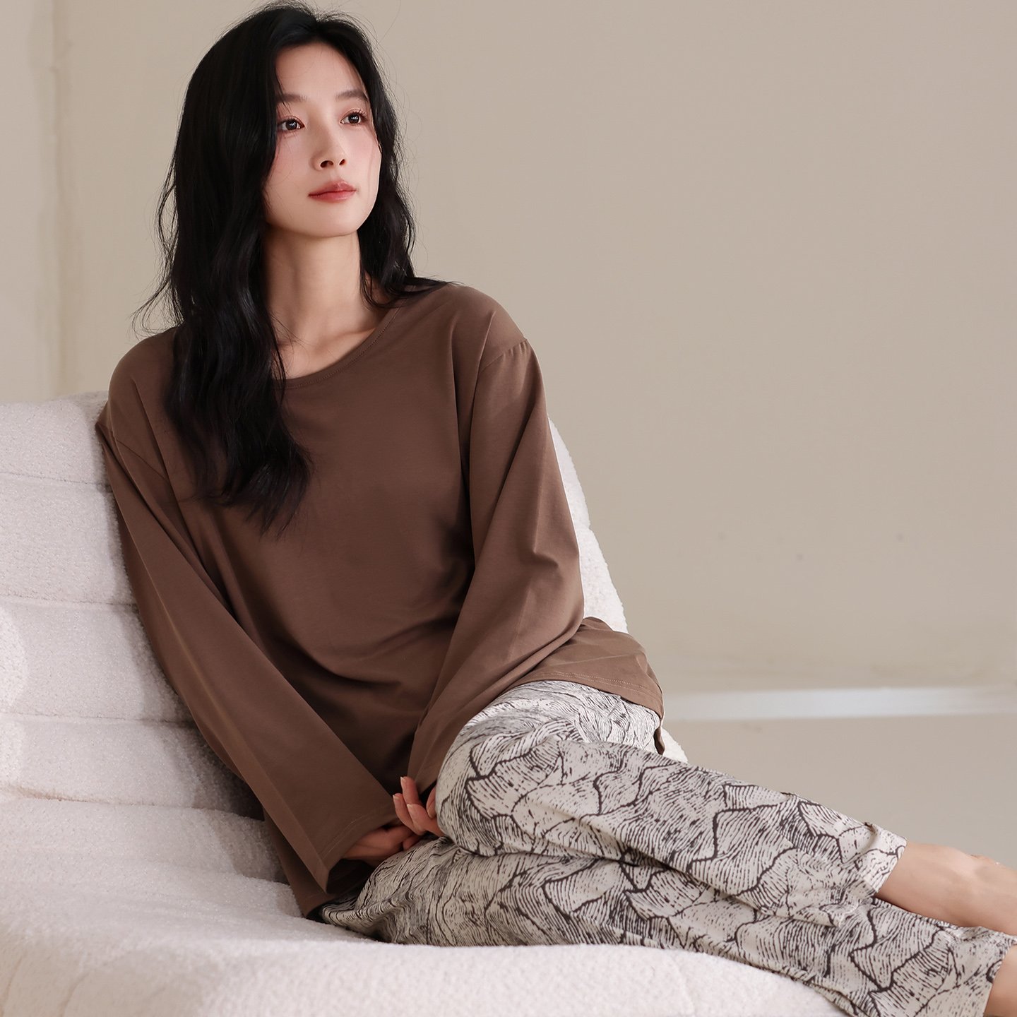 Vapetix M-XXL Qiao Mengran 2025 Autumn Cotton Crew Neck Long Sleeve Long Pants Pajama Set for Women Casual Comfor