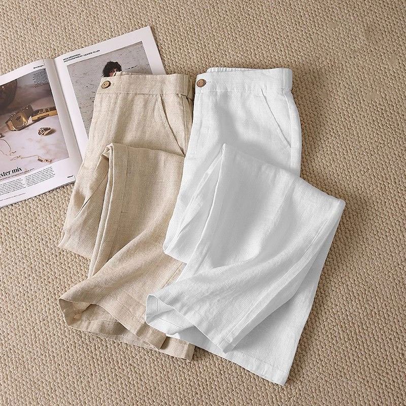 Vapetix S-3XL Women's Linen Wide Leg Pants 2025 New Thin Linen Fabric Flowy High-Waist Summer Korean Style Loose