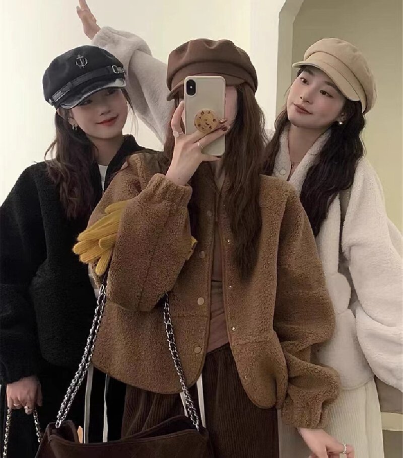 Vapetix S-2XL Women's Fashionable Oversized Short-Sleeve Wool Blend Coat with High-End Sensibility - Autumn/Winte