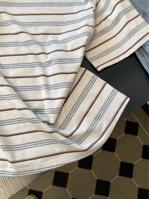 Vapetix S-XL  Korean-style striped asymmetrical shoulder short-sleeve women's thin summer new design unique absol