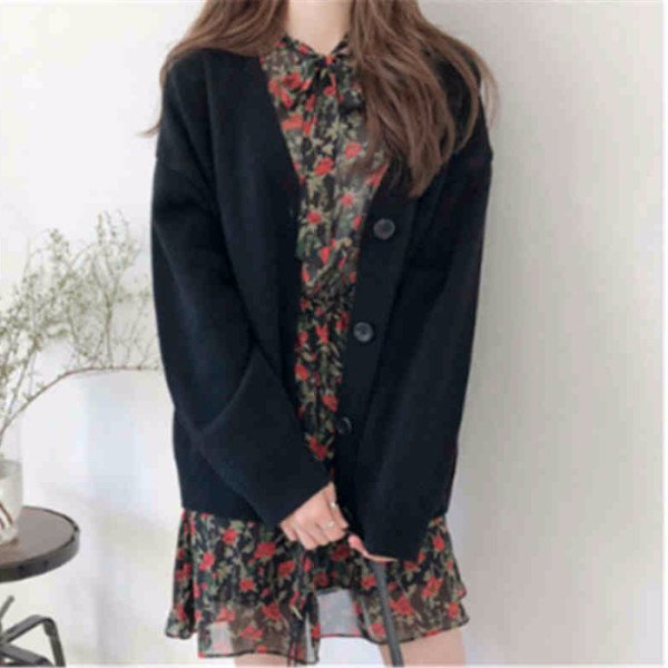 Vapetix Average size-Average size Korean women's loose languid core spun yarn sweater cardigan women's Harajuku Short Knitwear jacket