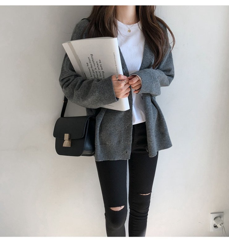 Vapetix Average size-Average size Korean women's loose languid core spun yarn sweater cardigan women's Harajuku Short Knitwear jacket - 图片 2