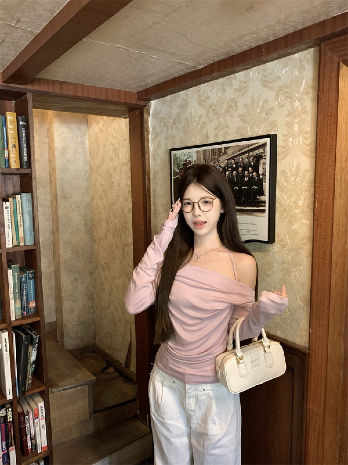 Vapetix S-XL Photographed Autumn Korean Pure Desire Swing Collar One-Shoulder Bodycon Neckline Pleated Long-Slee