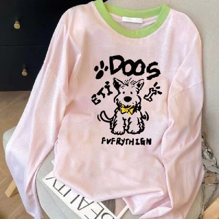 Vapetix M size suitable for 80-100 pounds-Size 3XL fits for 190-210 lbs Women's Loose Casual Sun Protection Top with Round Neck Color Block Letter Print, Long Sleeve, Autu