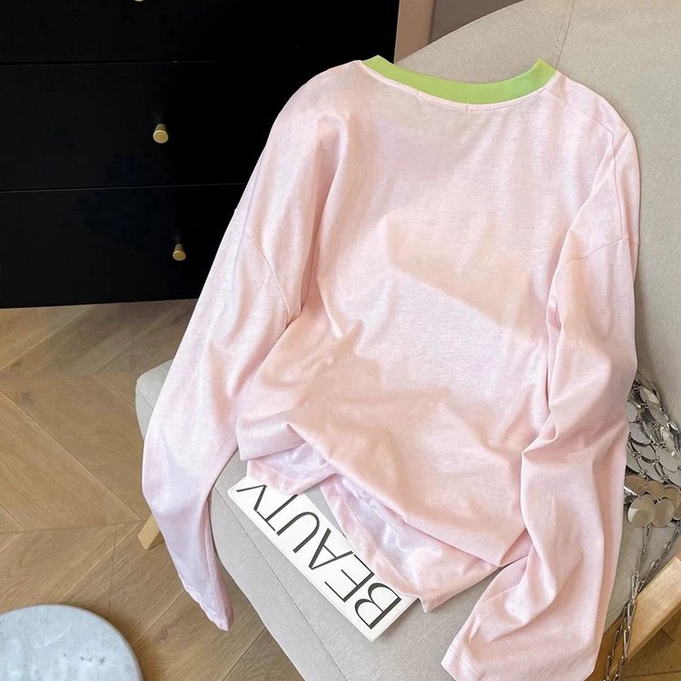 Vapetix M size suitable for 80-100 pounds-Size 3XL fits for 190-210 lbs Women's Loose Casual Sun Protection Top with Round Neck Color Block Letter Print, Long Sleeve, Autu – Bild 3