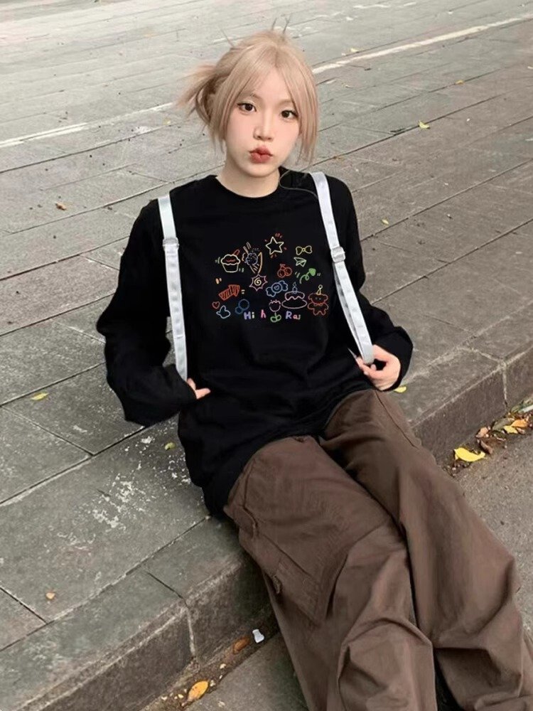 Vapetix S-3XL Korean Foreign Trade 21 Piece 100% Cotton - 210g Autumn Long-Sleeve T-Shirt for Women Loose Top Pri – Bild 2