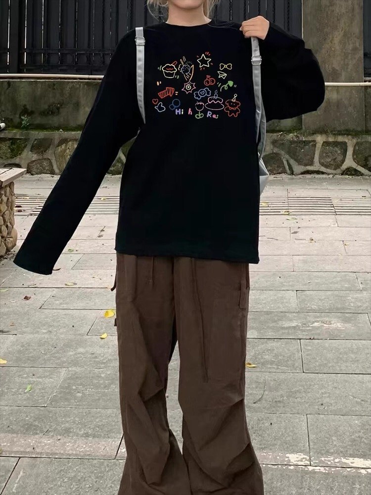 Vapetix S-3XL Korean Foreign Trade 21 Piece 100% Cotton - 210g Autumn Long-Sleeve T-Shirt for Women Loose Top Pri – Bild 3