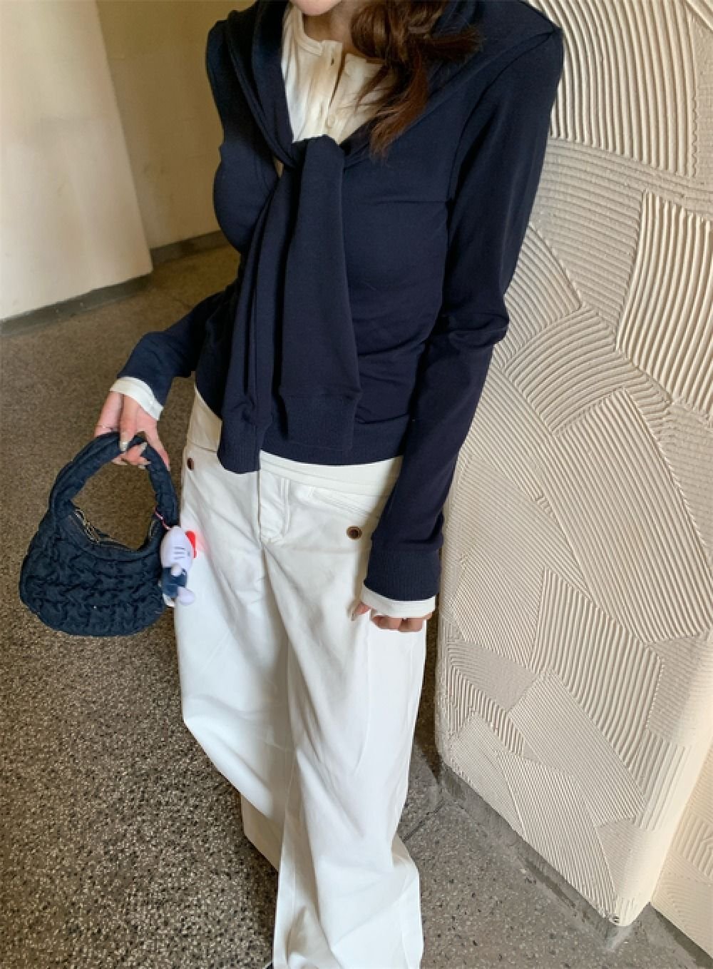 Vapetix S-XL Modal Cotton Spliced Fake Two-Piece T-shirt with Flowing Ribbon, Long Sleeves – Women's Spring Seas – Bild 2