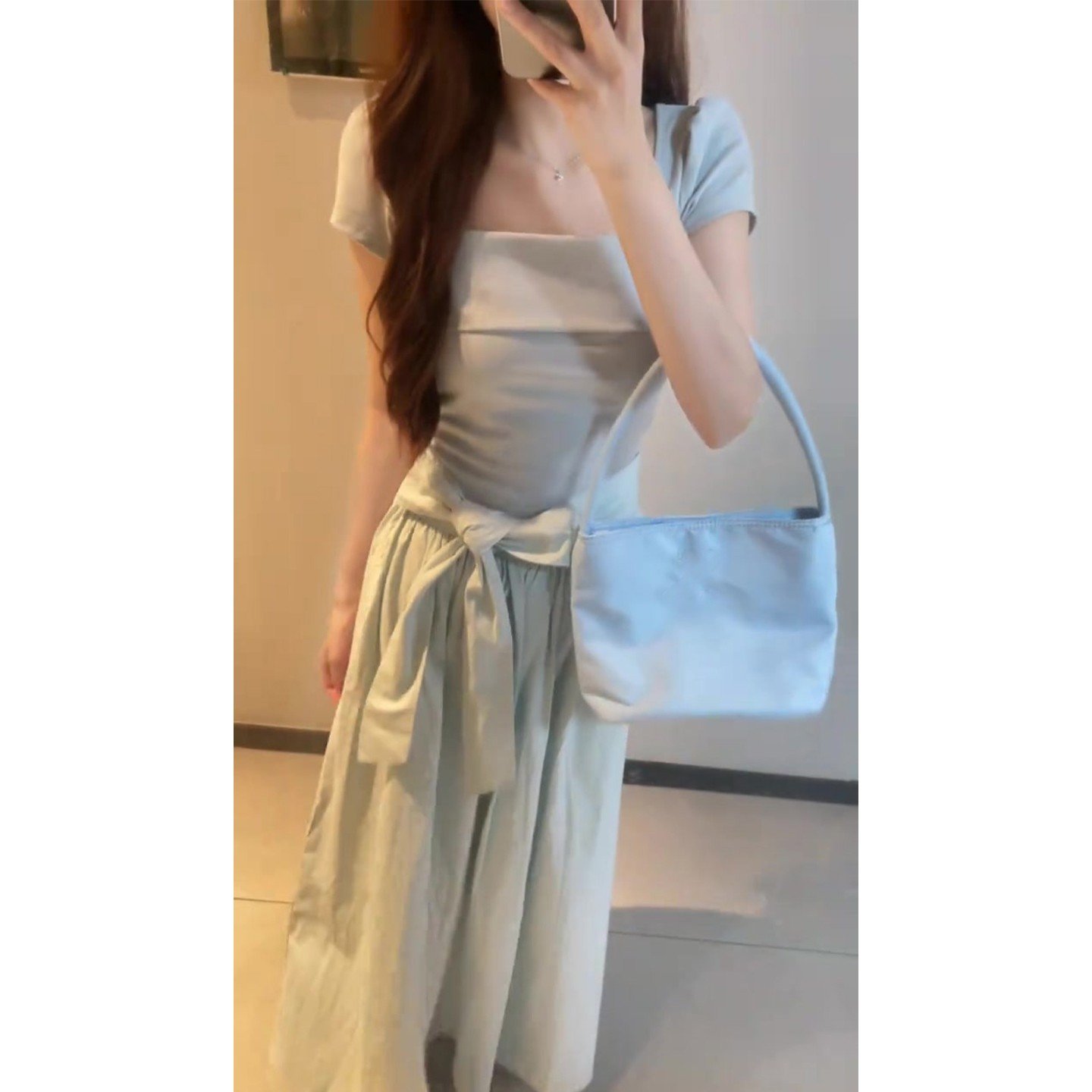 Vapetix S-XL French-style gentle round-neck short-sleeve dress for women, 2025 summer new design, waist-cinching