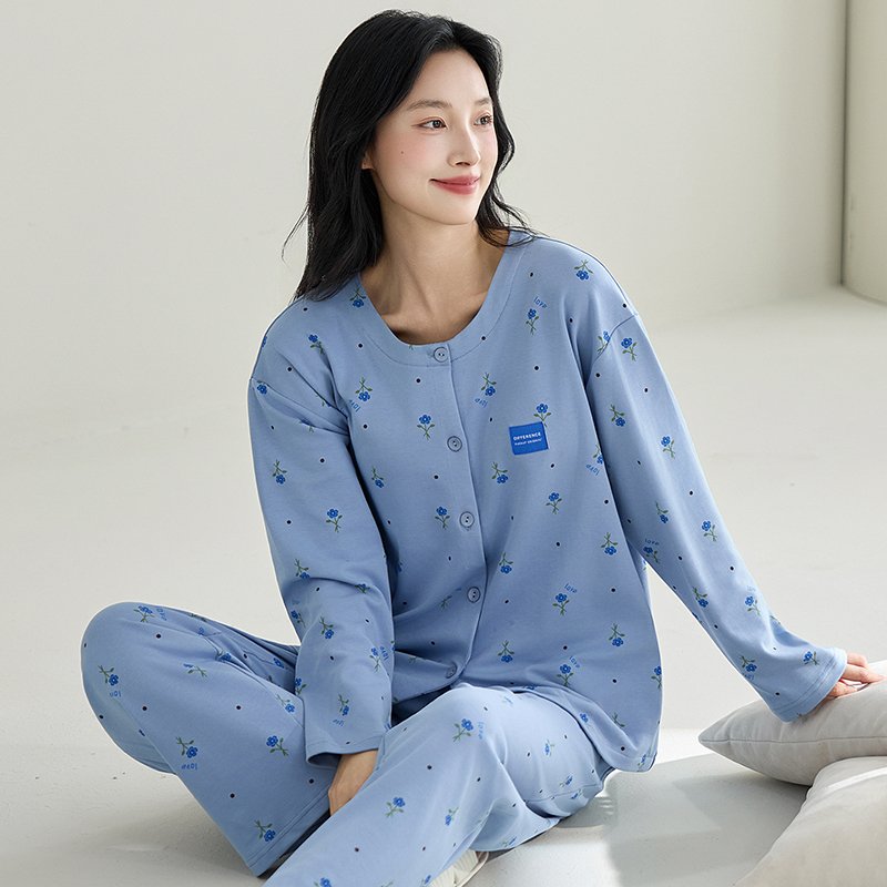 Vapetix M-XXL Spring and Autumn New Open Cardigan 100% Cotton Long Sleeve Women's Sweet Casual Home Wear Set