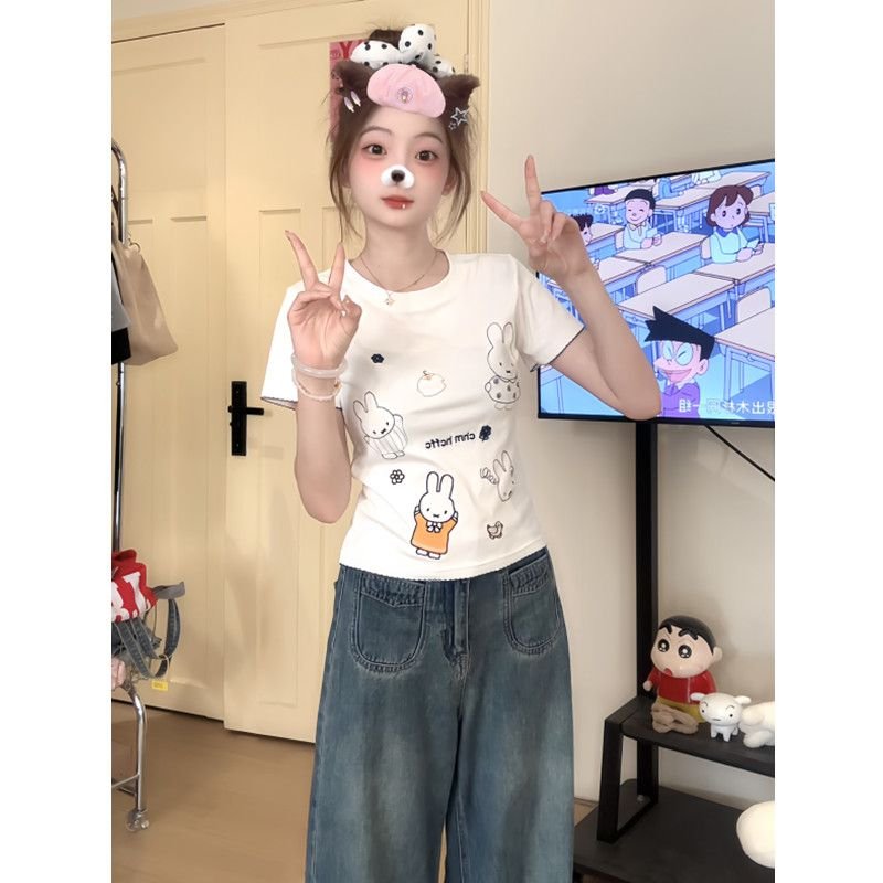 Vapetix S-XL 40 pieces of pure cotton women's summer short-sleeved top with playful design prints