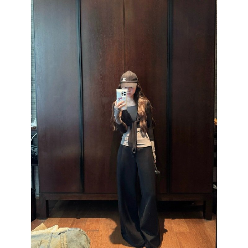 Vapetix S-L Korean-style designer-inspired contrast-color faux two-piece long-sleeve T-shirt for women, 2025 au