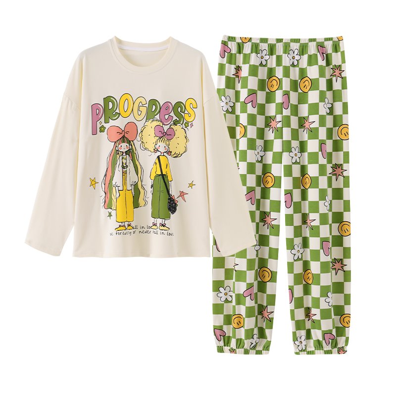 Vapetix M-XXL Women's Fall New Pajama Set with Elastic Crew Neck Sweatshirt and Long Pants, Sweet and Cute Teen H