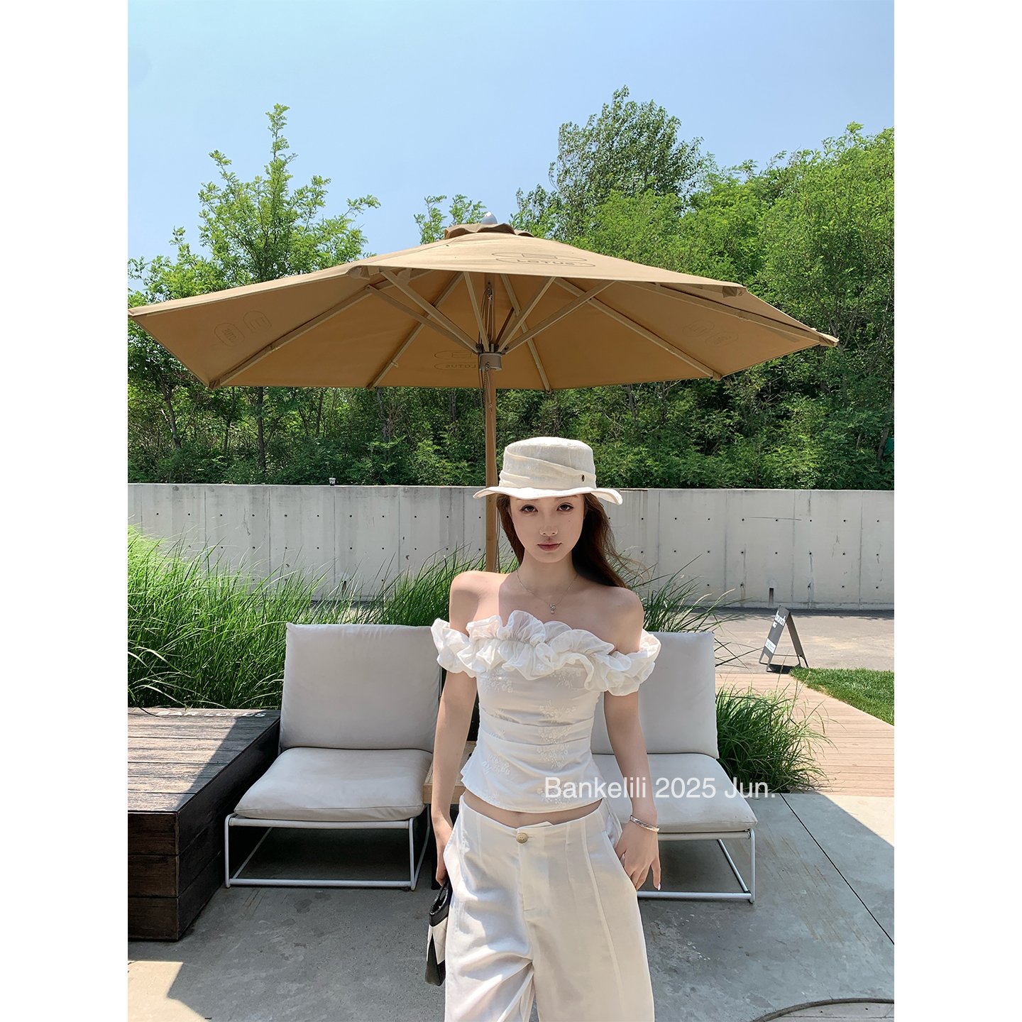 Vapetix S-XL MR【Woven Gauze Embroidery】Sweetheart Cake' Pure Desire One-Shoulder Pure Cotton Edge Waist-Close Fi – Bild 2