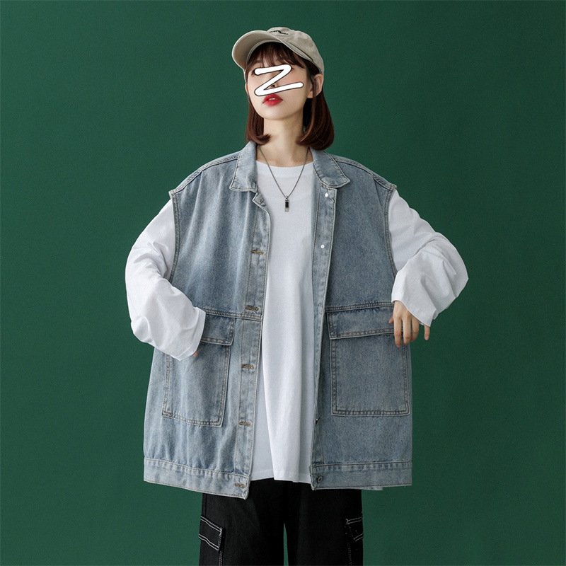 Vapetix S-2XL BF Spring Fashion Trendy Denim Vest for Women Loose Outerwear Compatible Multifunctional Korean Sty - 图片 4