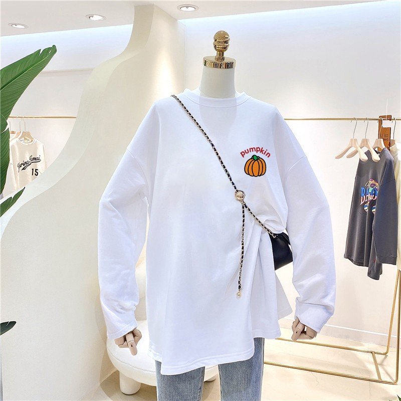 Vapetix S-3XL Korean Foreign Trade: 21-Count Pure Cotton - 210g 100% Cotton Autumn Long-Sleeve T-Shirt for Women,