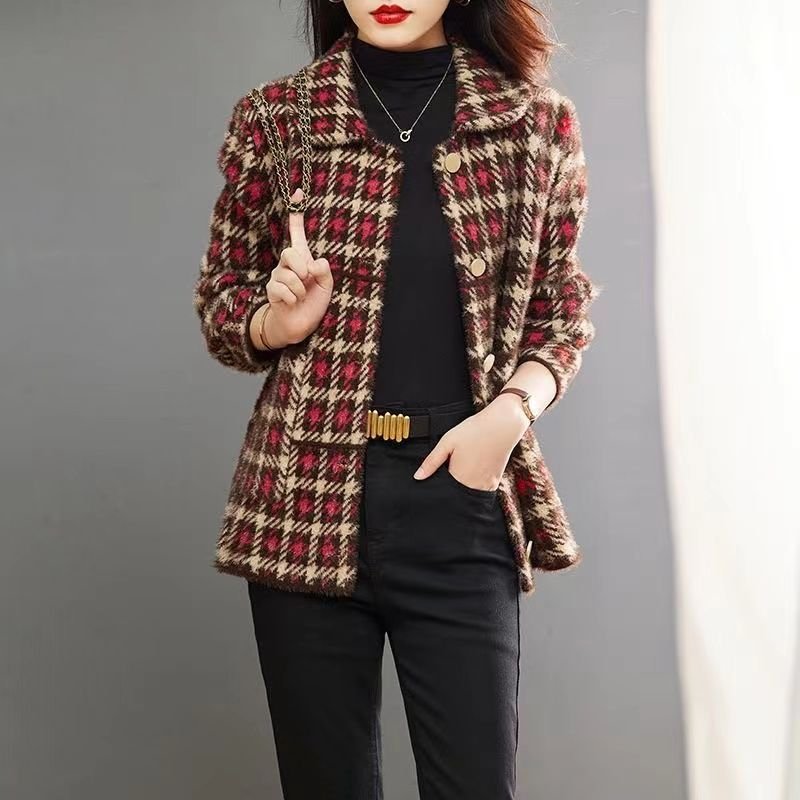Vapetix S-3XL 2025 New Arrival Women's Wool Plaid Coat – Korean-Style, Loose-Fit, Short Design, Trendy Casual Top – Bild 2