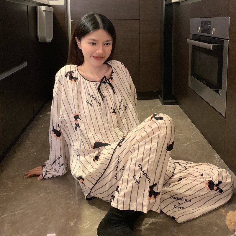 Vapetix M-XXL Ladies' Autumn New Sleepwear Set: Floral Cloud Pattern Cotton Crew Neck Sweatshirt and Short Shorts