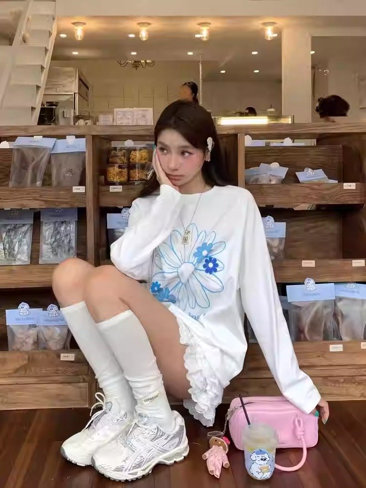 Vapetix S-3XL Official Image 21-ply Pure Cotton - 210g (100% Cotton) Autumn Long Sleeve T-shirt for Women Loose T – Bild 3