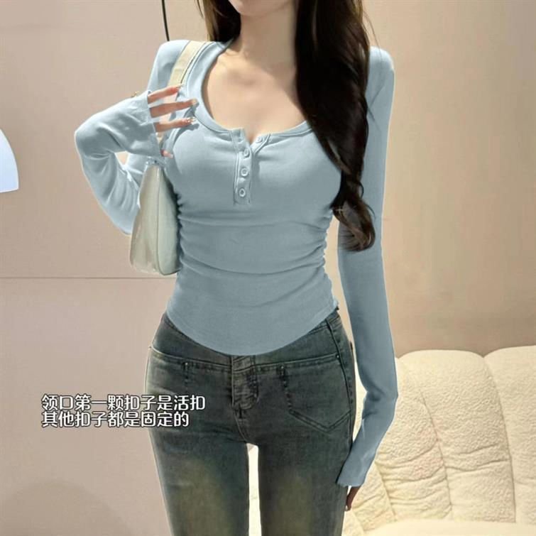 Vapetix S-XL Pure and Alluring Style: Women's U-Neck Long-Sleeve T-Shirt—Slimming, Body-Sculpting, Short-Length